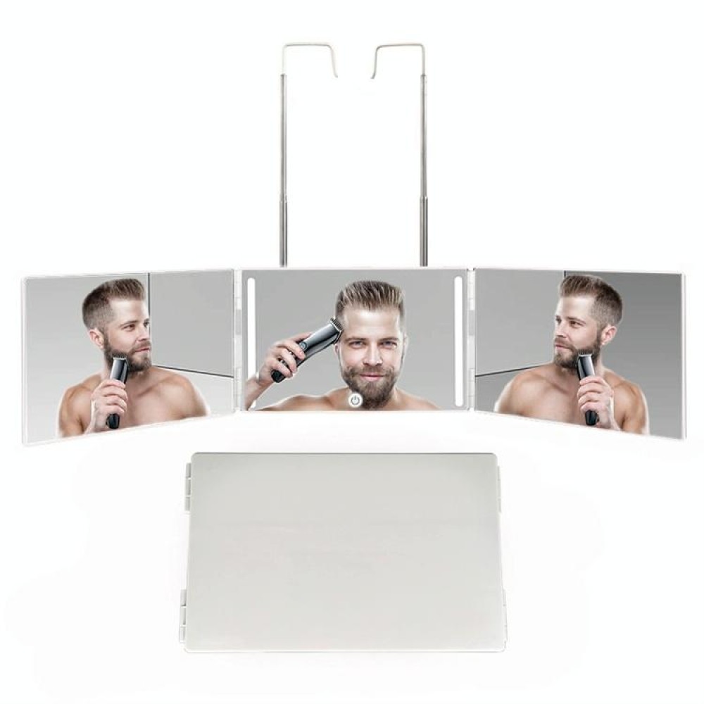 Three-Sided Mirror With LED Light Retractable Hanging Three-Fold Mirror(White)