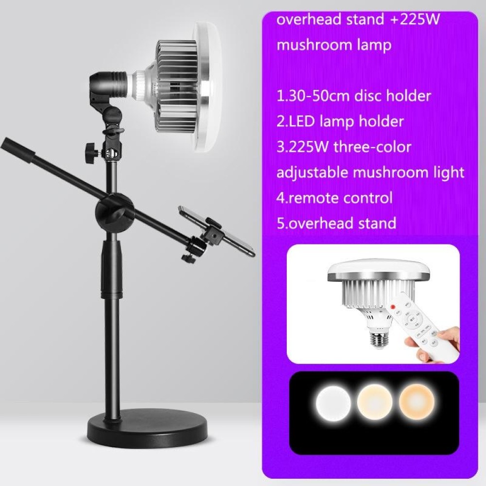 Mobile Phone Live Support Shooting Gourmet Beautification Fill Light Indoor Jewelry Photography Light, Style: 500W Mushroom Lamp + Stand + Overhead Stand