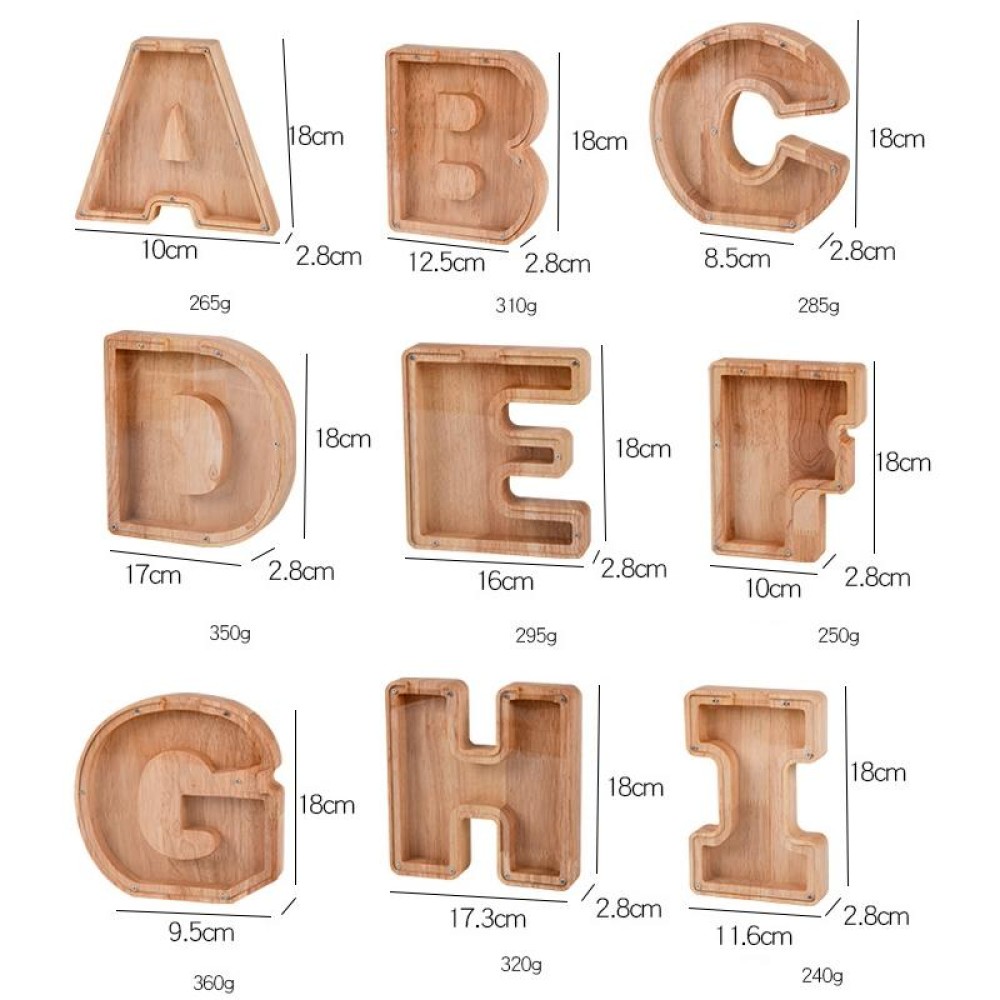 Wooden English Alphabet Piggy Bank Transparent Acrylic Piggy Bank(D)