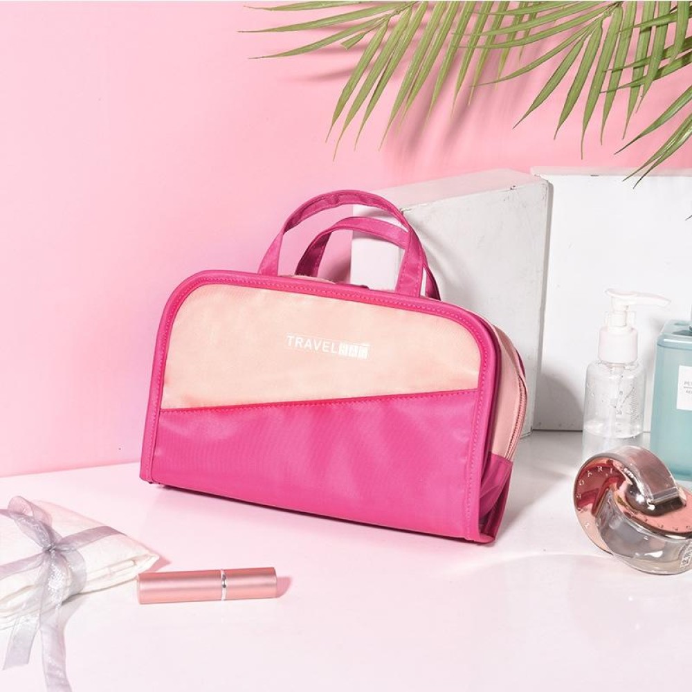 Multifunctional 2 In 1 Cosmetic Bag Portable Large Capacity Transparent Cosmetic Brush Storage Bag Wash Bag(Rose Red + Pink)