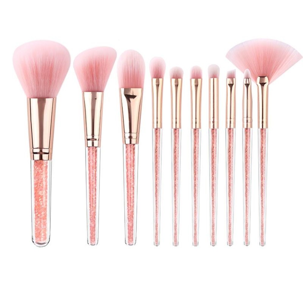ZOREYA 10 In One Pink Crystal Transparent Handle Makeup Brush Set Makeup Tools,Style: Bare Brush
