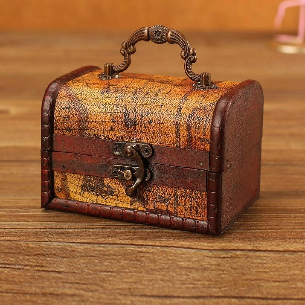 Wooden Crystal Jewelry Storage Box Antique Distressed Wedding Candy Gift Box(6076F Yellow Map)