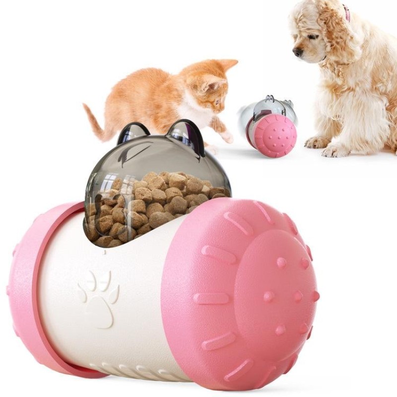 Tumbler Puzzle Slow Food Leakage Food Ball Without Electric Pet Dog Toys(Pink)