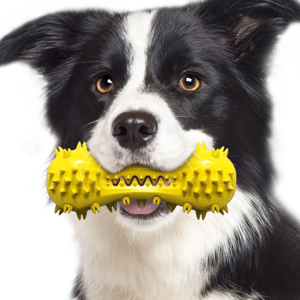 Sounding Dumbbell Dog Toy Molar Stick Resistant Biting Bone Toothbrush Pet Supplies(Yellow)
