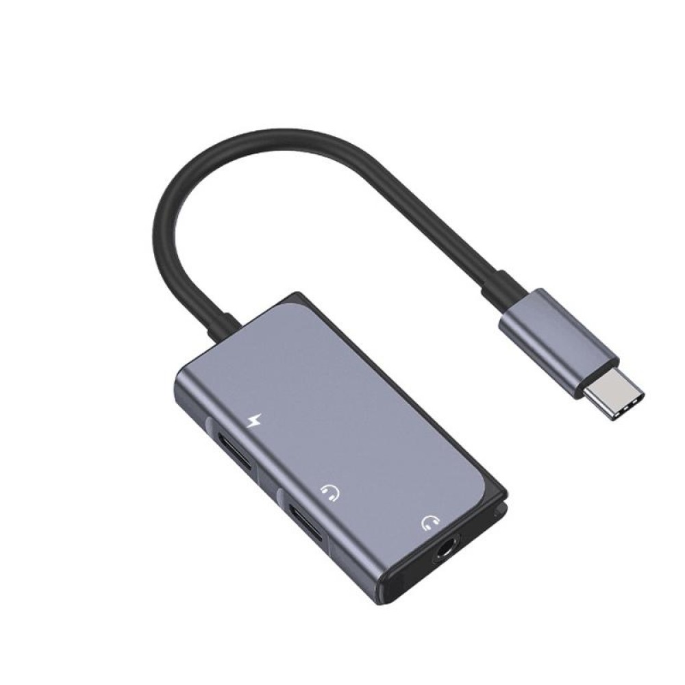 3 in 1 USB-C / Type-C Male to 3.5mm + PD 60W Female Charging & Digital Audio Adapter(Grey)