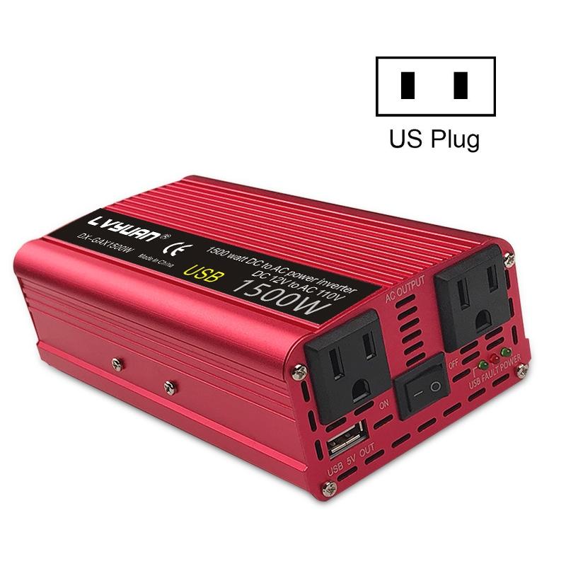 LVYUAN Car Inverter Dual USB Power Converter, Specification: 12V to 110V 1500W US Plug