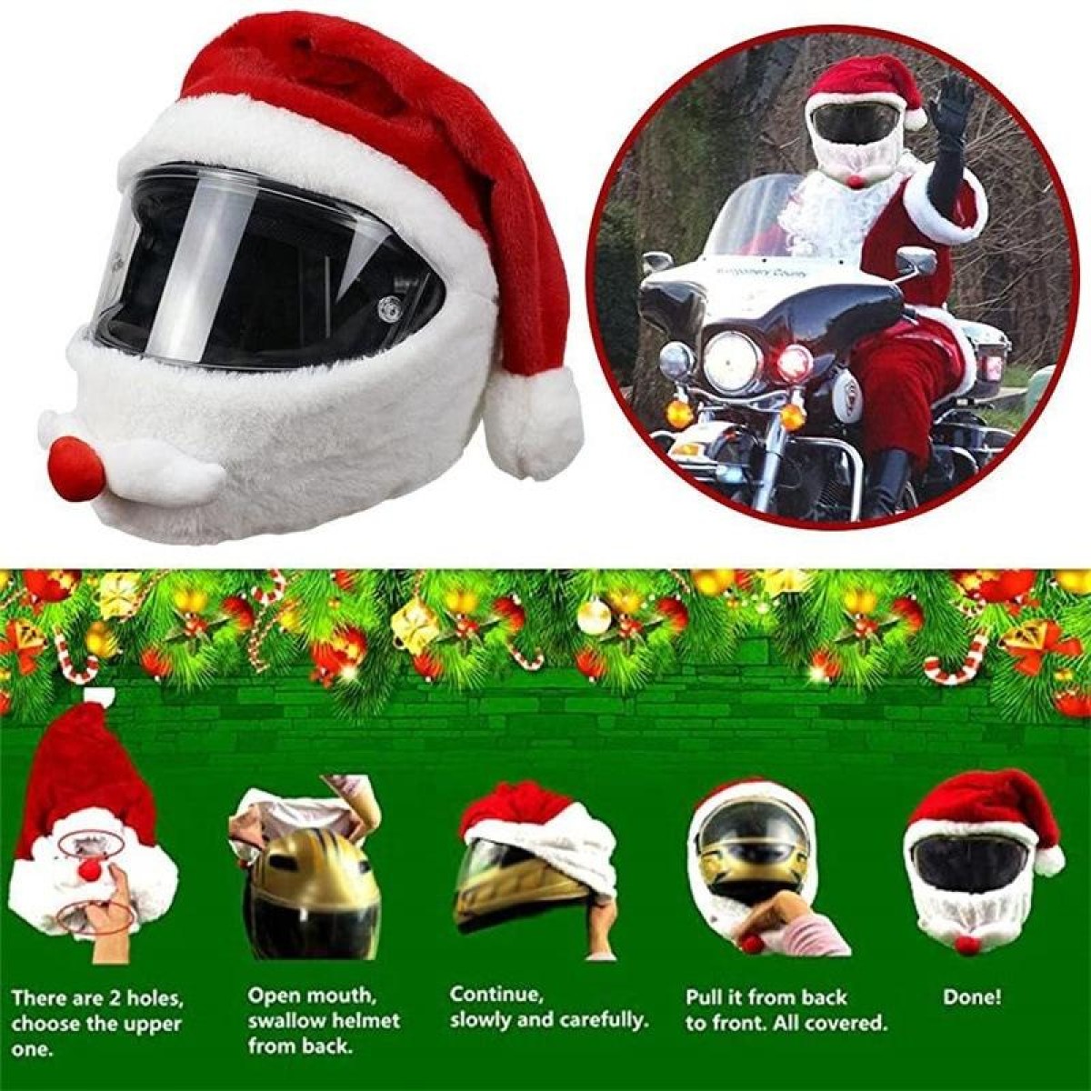 Motorcycle Helmet Christmas Hat Outdoor Crazy Funny Santa Helmet Cover