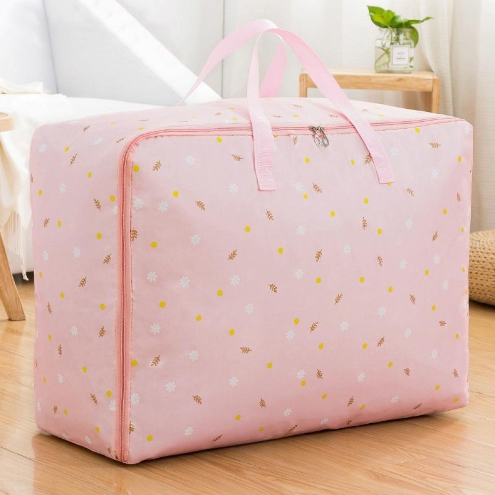 Oxford Cloth Quilt Moisture-Proof & Waterproof Storage Bag Zipper Portable Moving Luggage Bag, Specification: 70x50x30cm(Pink Bottom Flower)