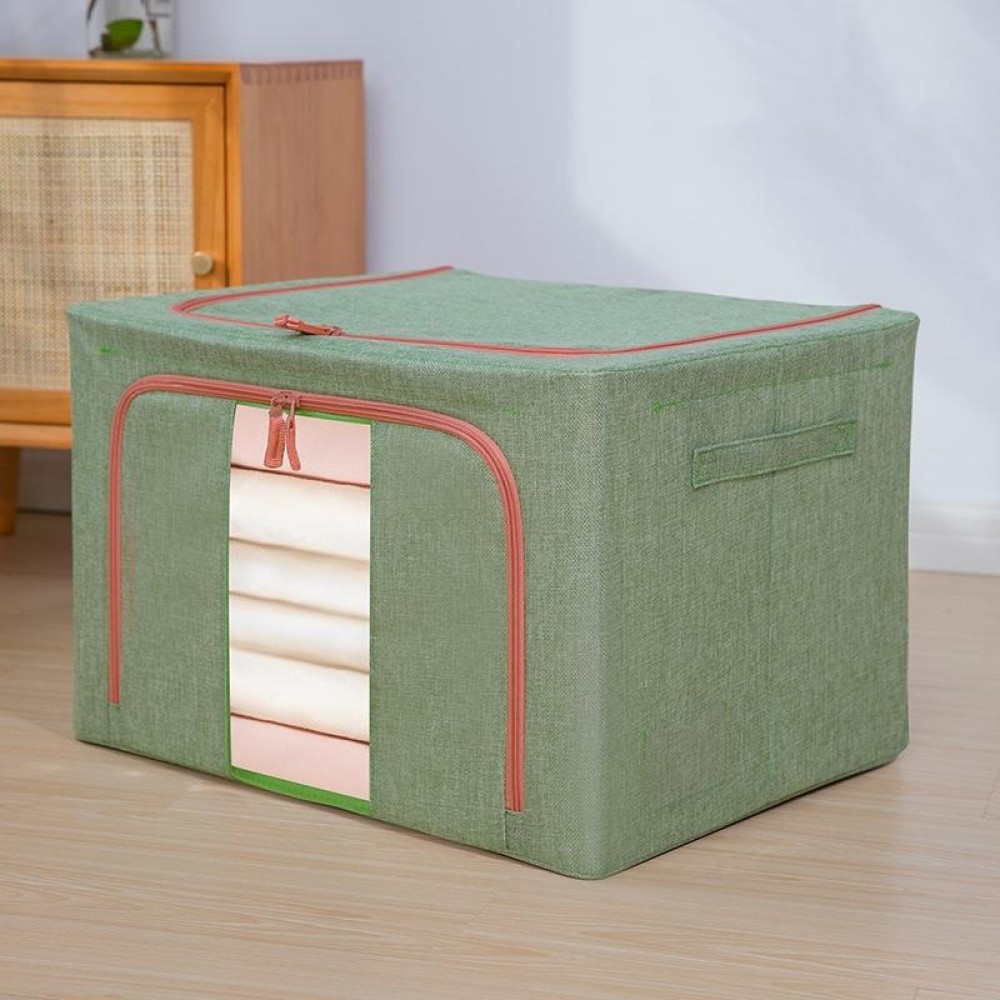 100L 60x42x40cm Fabric Steel Frame Quilt Clothing Storage Box Cotton Linen Storage Bag with Window(Light Green)