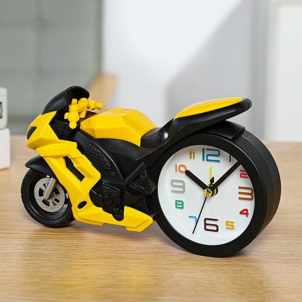Motorcycle Alarm Clock Ornaments Creative Child Gift Clock(Yellow Motorcycle Racing)