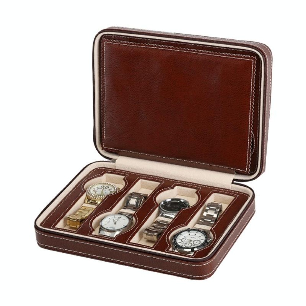 8-Digit Watch Storage Box Watch Display Box Portable Watch Travel Bag, Specification: 24 x 18 x 6cm(Brown)