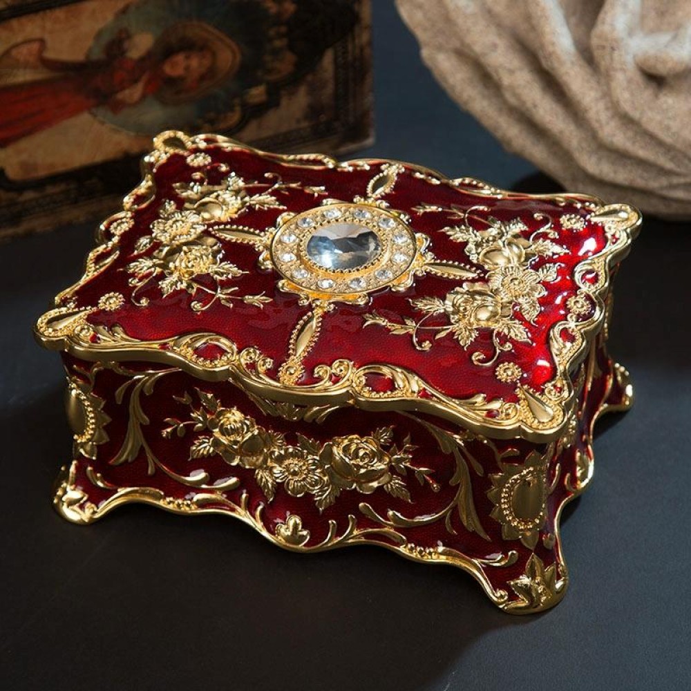 Enamel Zinc Alloy Jewelry Storage Treasure Box Epoxy Home Decoration(Red)