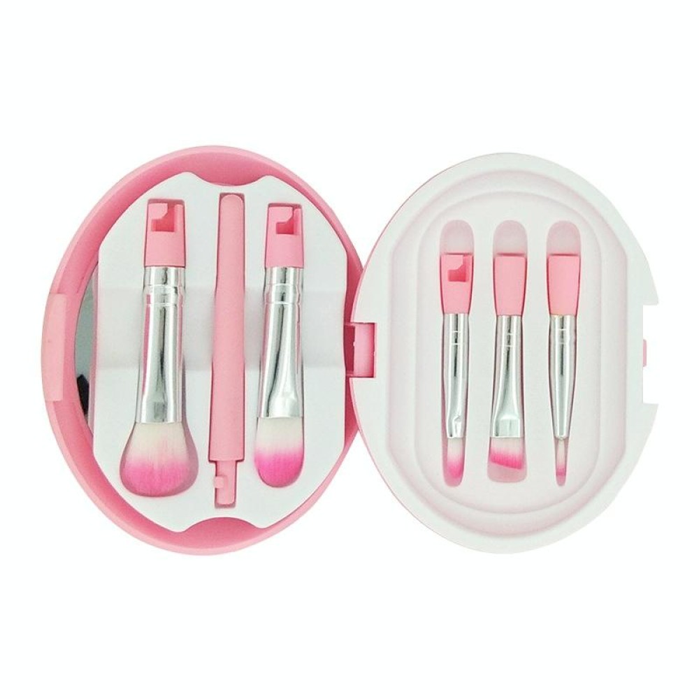 5 in 1 Eggshell Boxed Makeup Brush Set With Makeup Mirror(Pink)