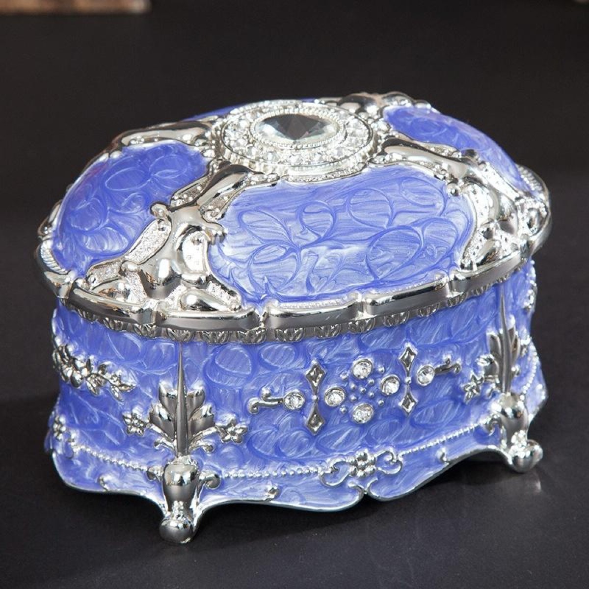 Metal Oval Diamond Jewelry Storage Box Birthday Wedding Gift, Size: 11x7.5x7cm(Silver Edge Purple)