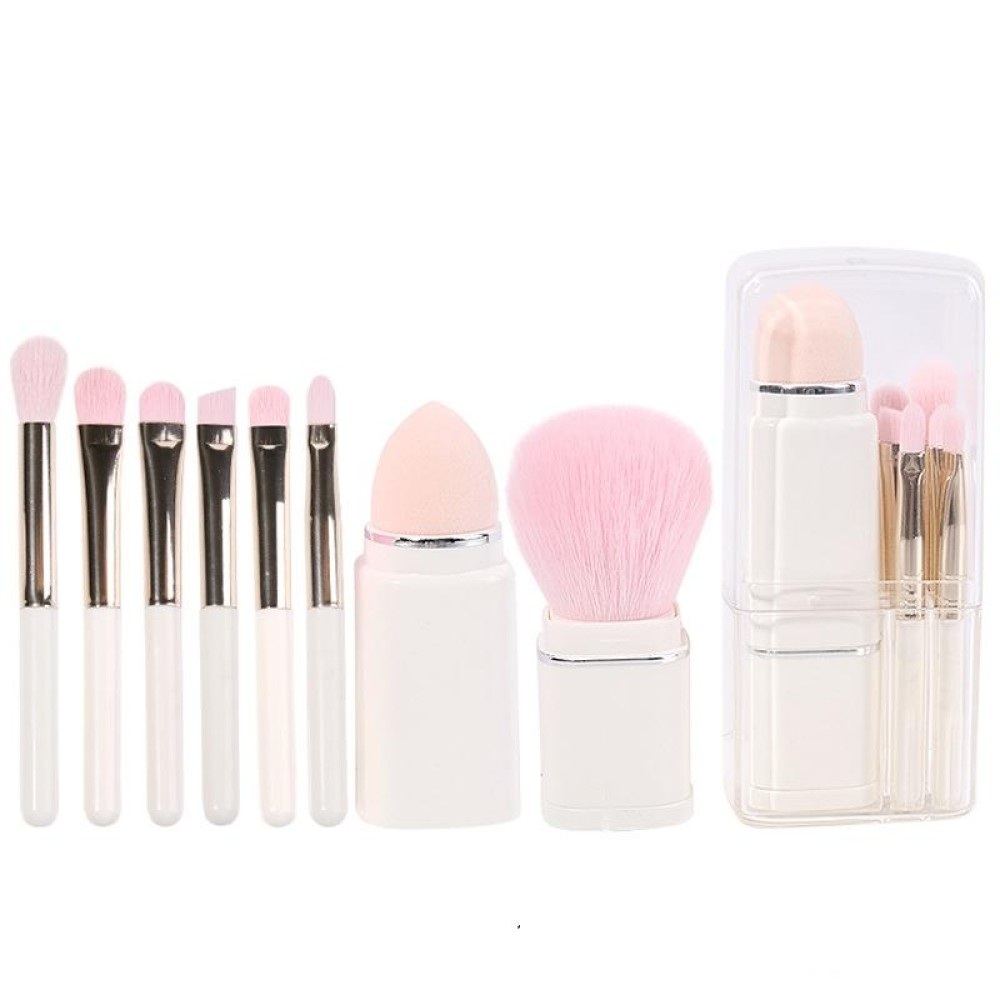 8-in-1 Square Makeup Brush Mini Portable Retractable Blush Brush Eye Shadow Brush Novice Makeup Set(Milk White)