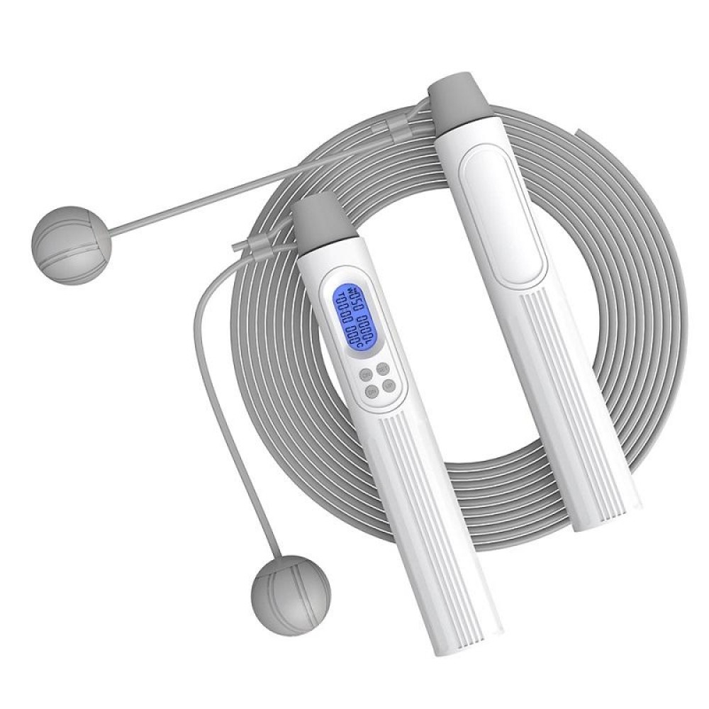 Fitness Smart Counting Slub Wire Skipping Rope Dual Purpose Corded / Cordless Jump Rope(White Gray)