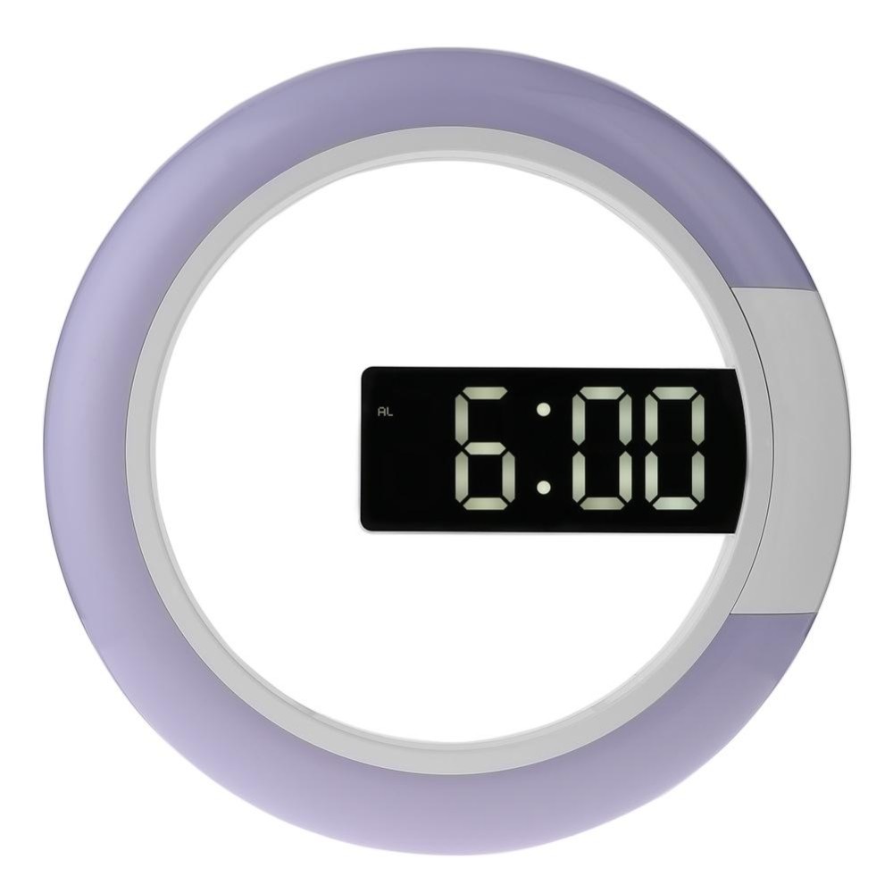 LED Mirror Hollow Wall Clock 7-color Switch Electronic Digital Display Wall Clock(White)