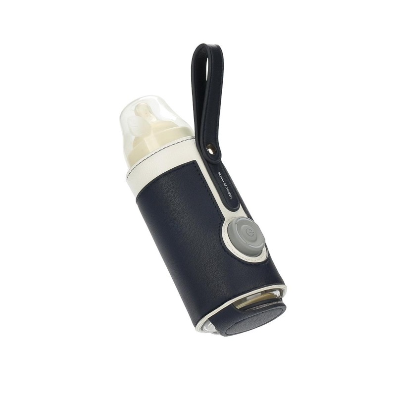 027 Leather Insulated Baby Bottle Cover Heating Bottle Bag, Size: Free Size(Navy Blue)
