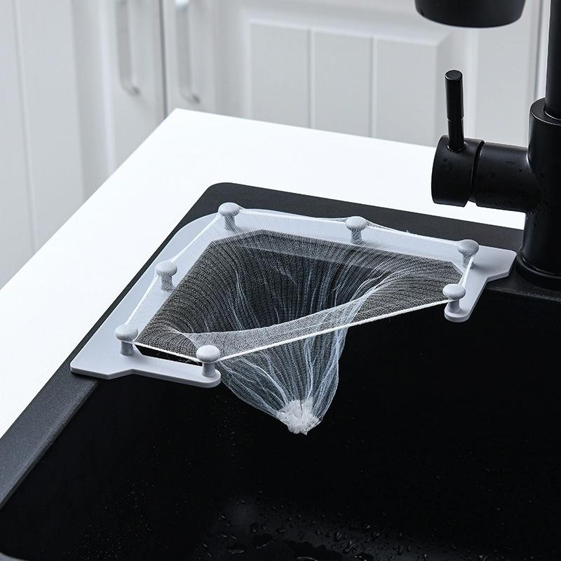 2 Sets VIB-888 Kitchen Sink Triangle Hanging Net Drain Rack(Gray)