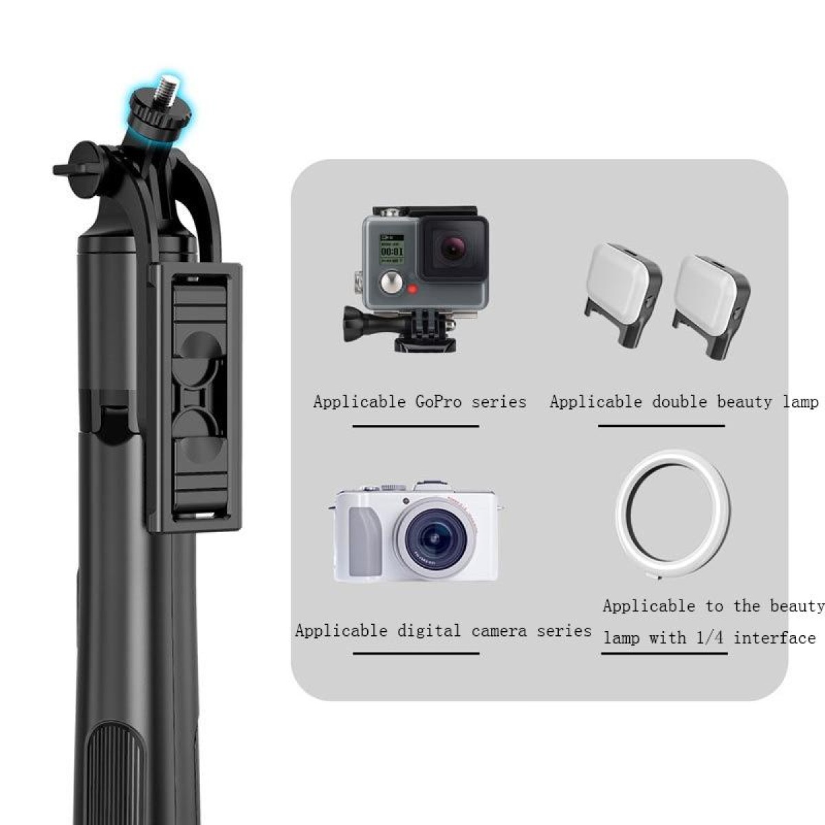 Wireless Bluetooth Selfie Stick Live Telescopic Bracket, Specification: Q05S (Black With Fill Light)