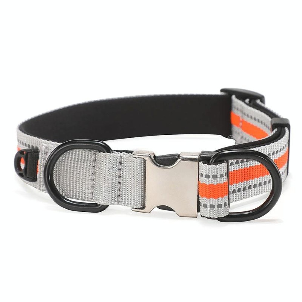 Dog Reflective Nylon Collar, Specification: S(Silver buckle orange)