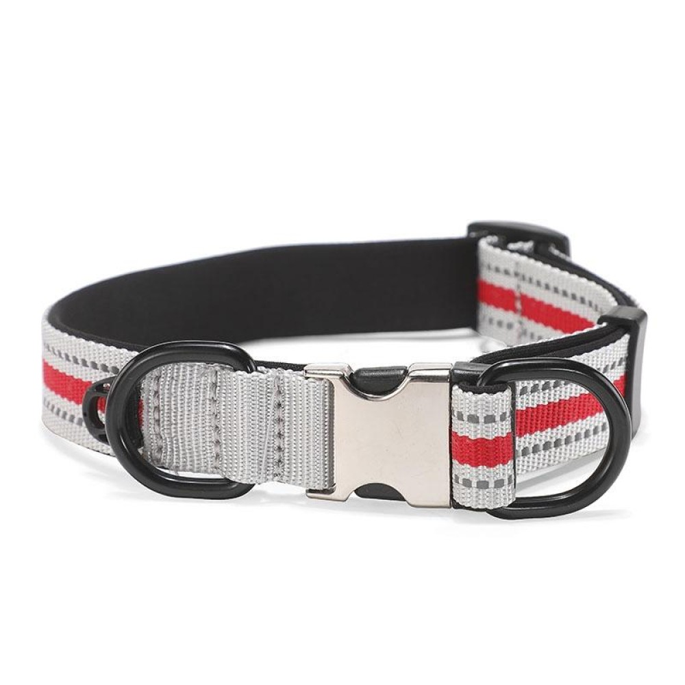 Dog Reflective Nylon Collar, Specification: M(Silver buckle red)