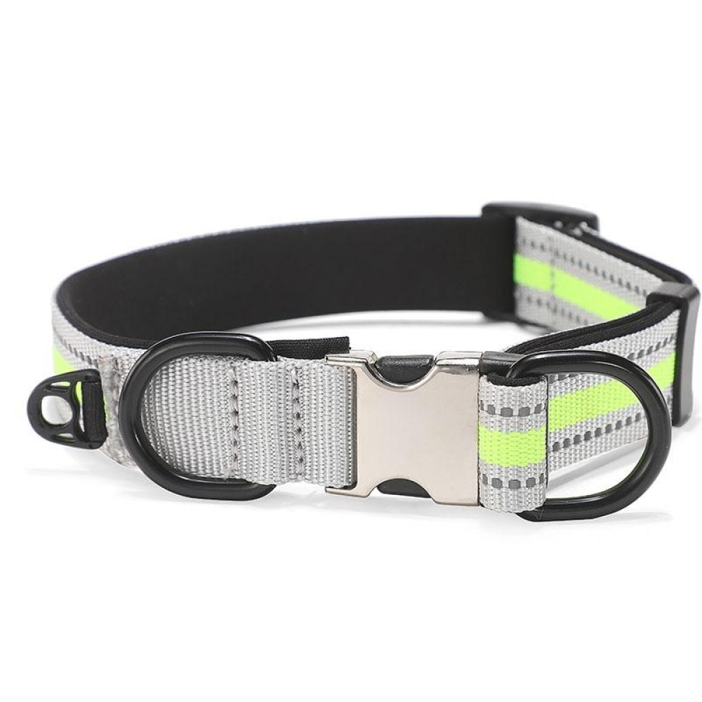 Dog Reflective Nylon Collar, Specification: M(Silver buckle green)