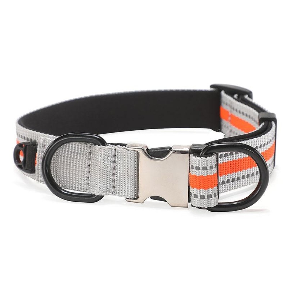 Dog Reflective Nylon Collar, Specification: M(Silver buckle orange)