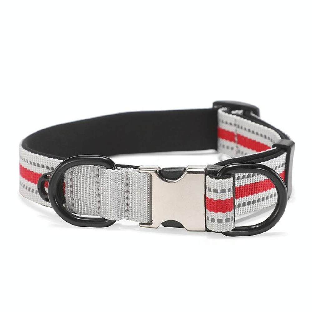 Dog Reflective Nylon Collar, Specification: L(Silver buckle red)