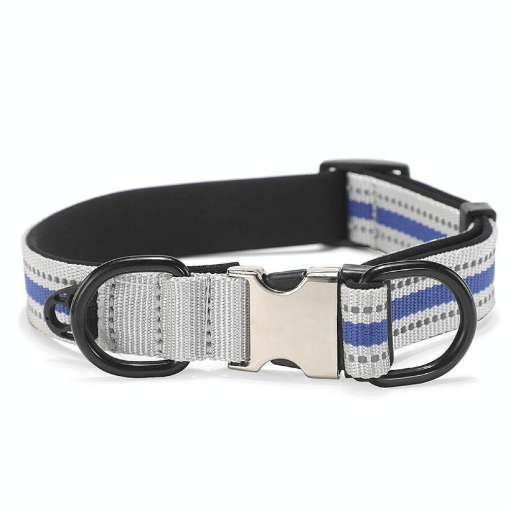 Dog Reflective Nylon Collar, Specification: L(Silver buckle blue)