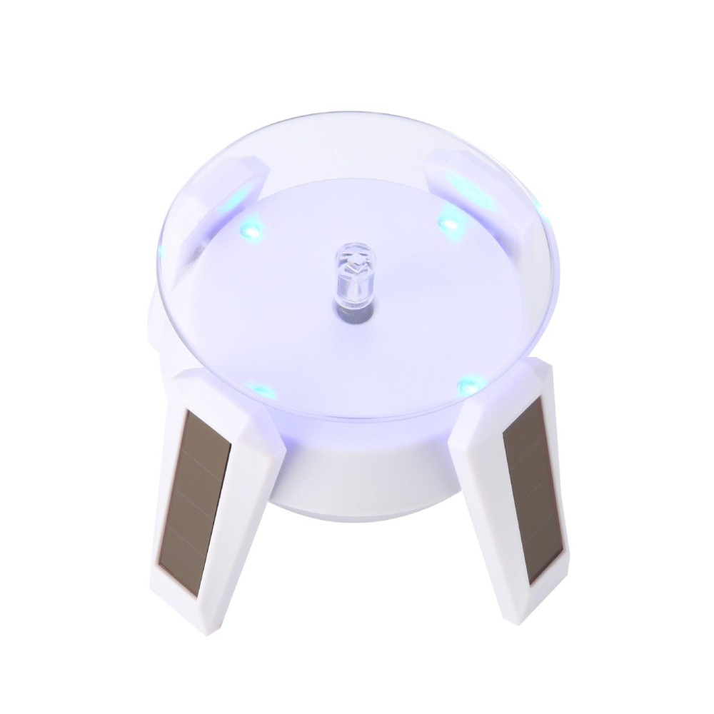 High-Footed UFO Solar 9cm 360 Rotating Display Stand Props Turntable(White Blue Light)