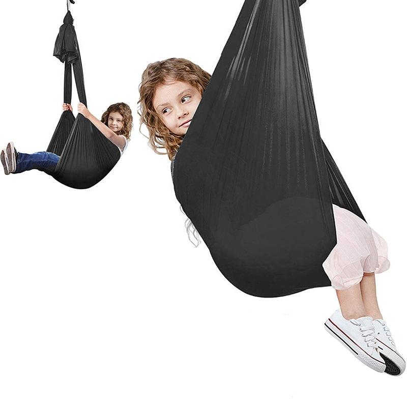 Kids Elastic Hammock Indoor Outdoor Swing, Size: 1.5x2.8m (Black)