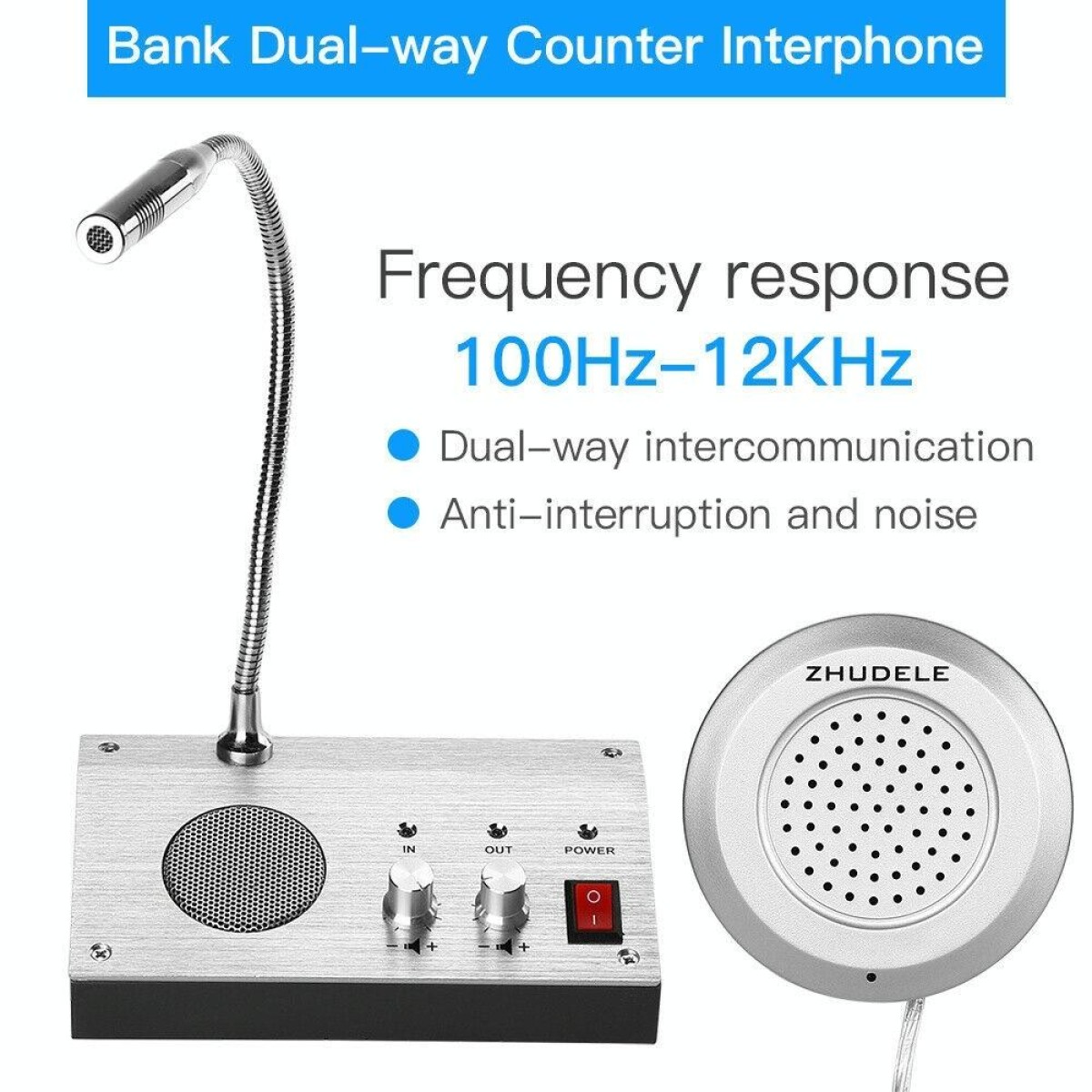 ZHUDELE ZDL-9908 Window Two-way Walkie-talkie Bank/Hospital/Station/Counter Microphone Amplifier,EU Plug