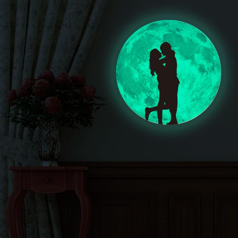 30cm Pink Couple Fluorescent Moon Wall Sticker(Kissing Couple)