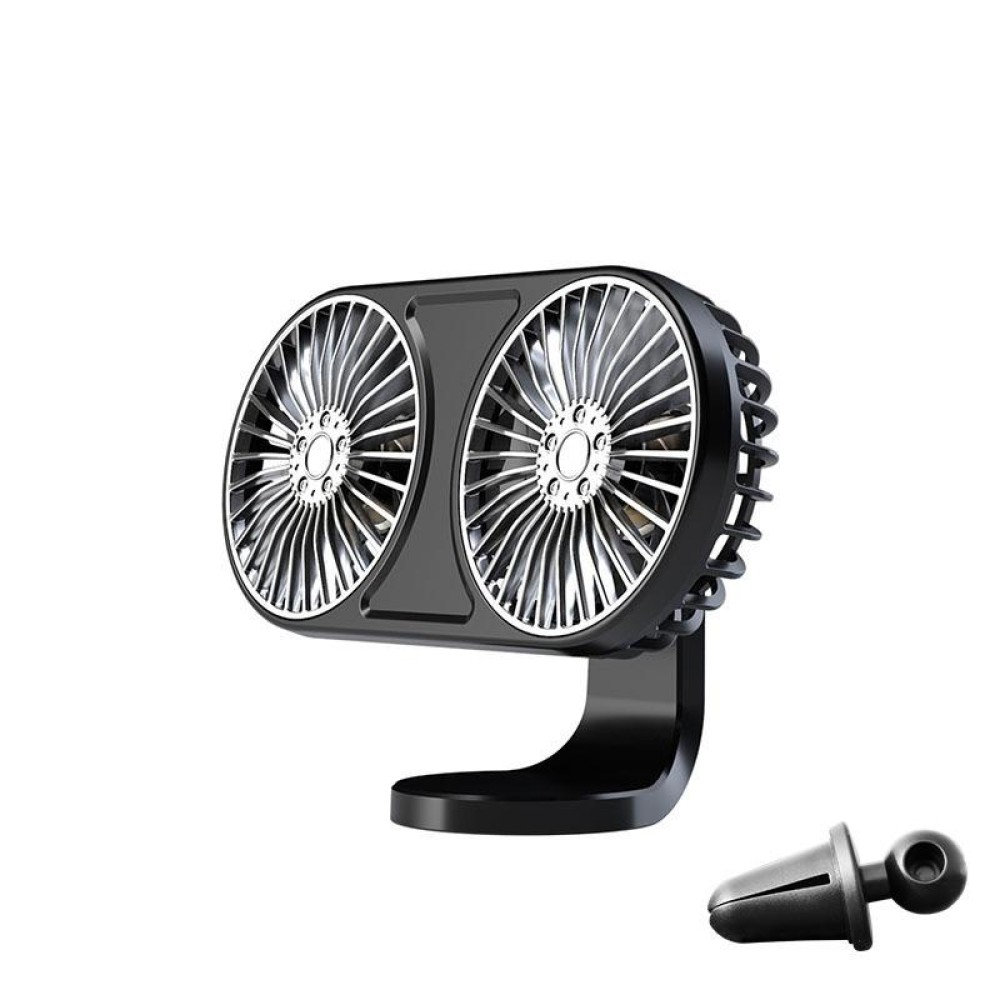 F211 Car Double Head With Led Electric Fan Car Air Outlet Instrument Panel USB Mini Fan(Black)