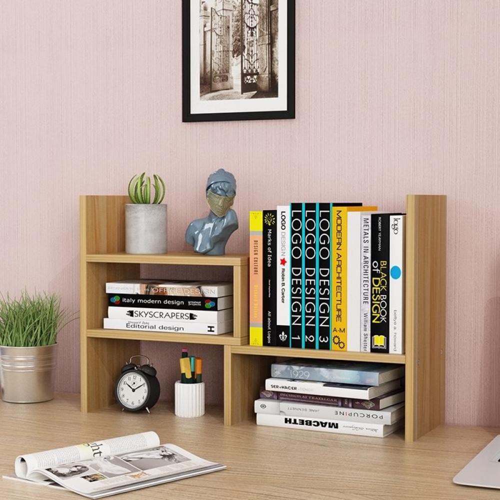 Simple Bookshelf Student Desktop Rack Dormitory Small Bookcase Office Storage Rack(Light Walnut)