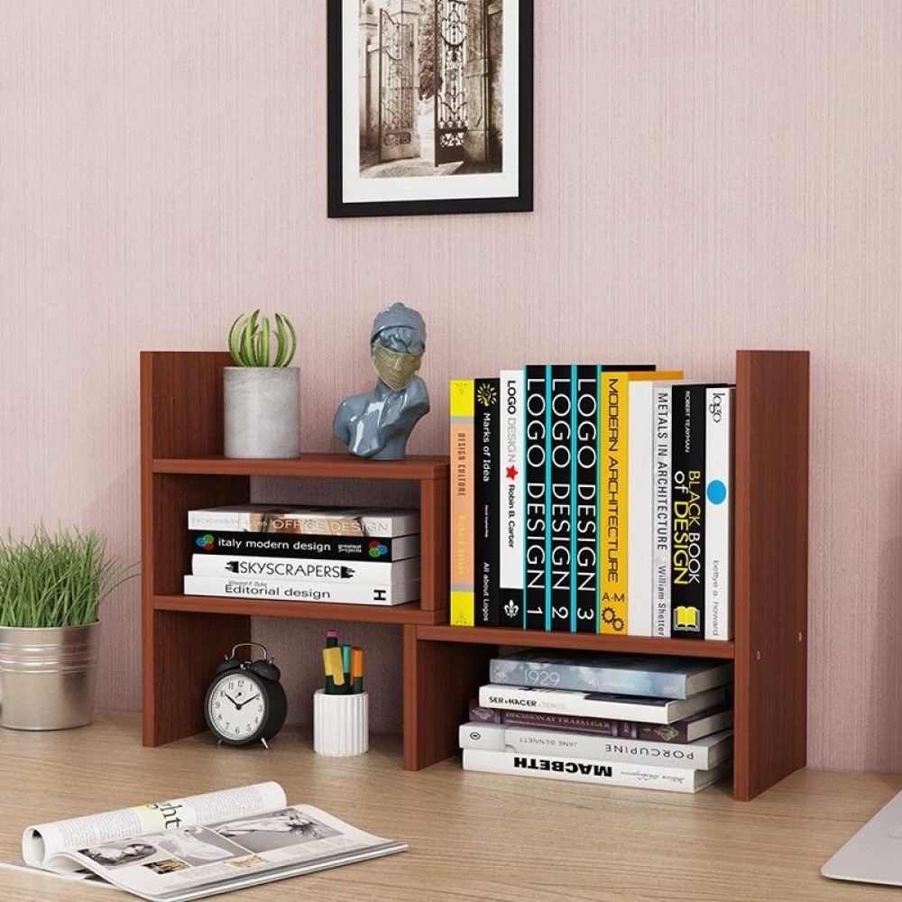 Simple Bookshelf Student Desktop Rack Dormitory Small Bookcase Office Storage Rack(Teak Color)