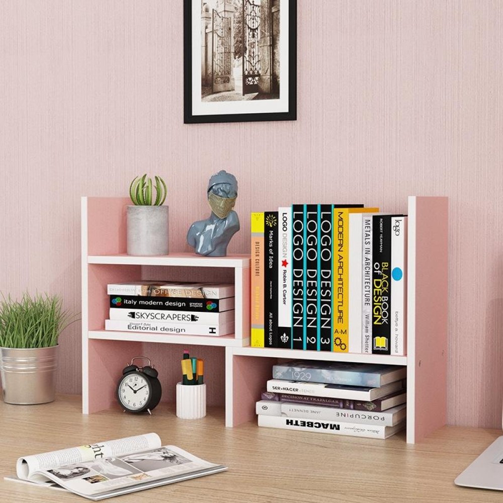 Simple Bookshelf Student Desktop Rack Dormitory Small Bookcase Office Storage Rack(Pink)