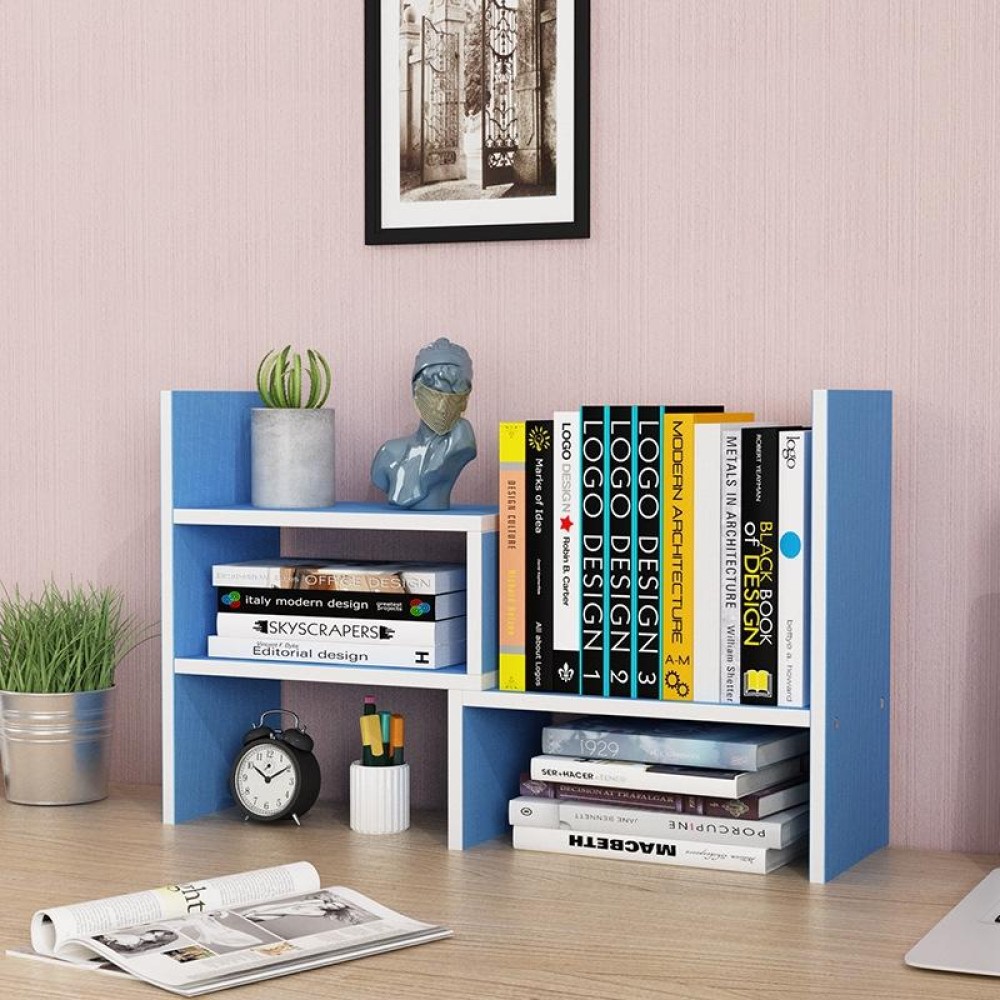 Simple Bookshelf Student Desktop Rack Dormitory Small Bookcase Office Storage Rack(Blue)