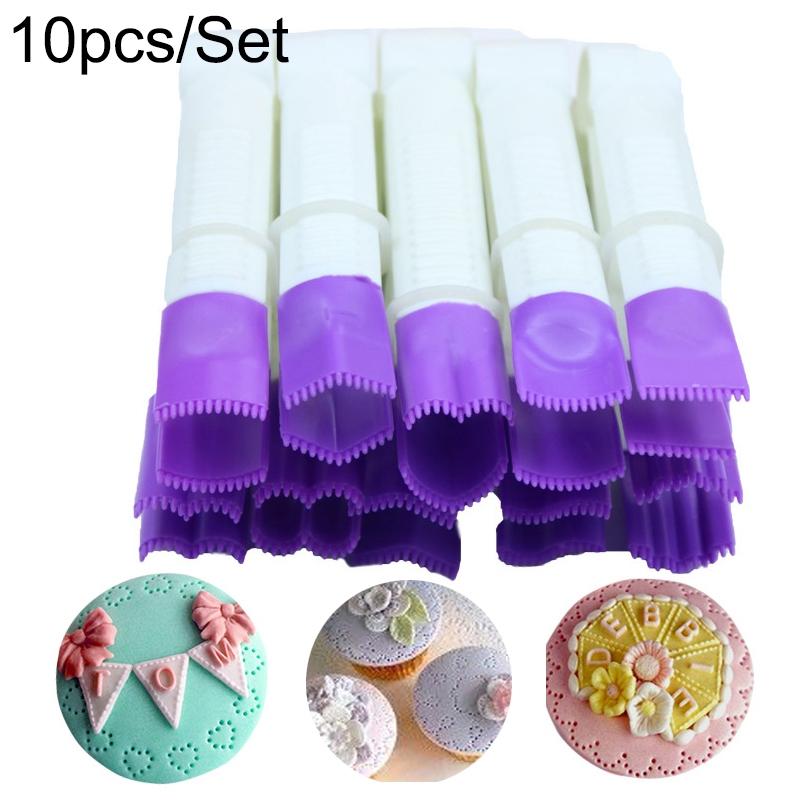10pcs / Set Plastic Lace Clip Fondant Cake Shape Baking Tool Set(White Purple)