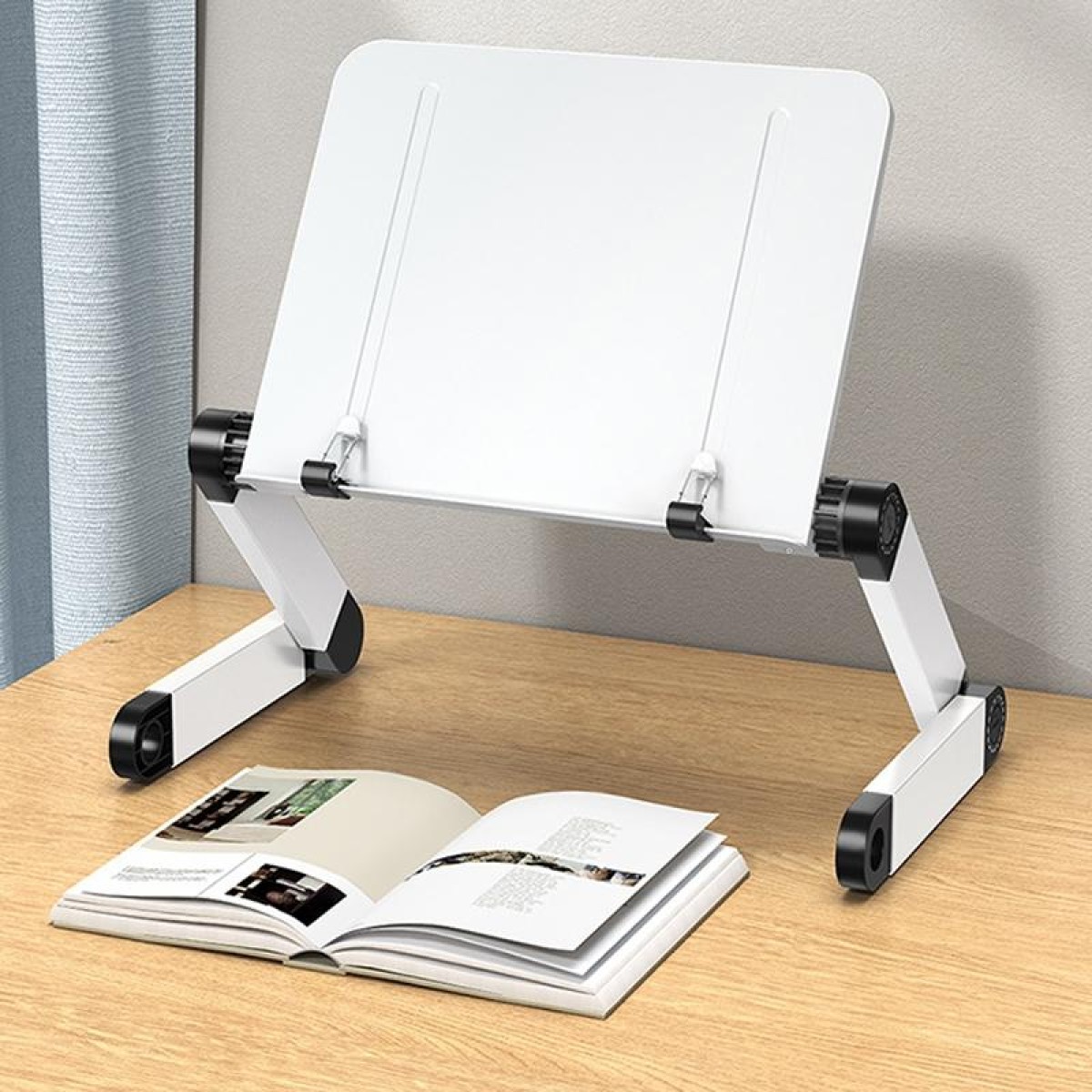 L03 Adjustable Lifting Reading Rack Book Holder Laptop Stand,Style： Double Section White