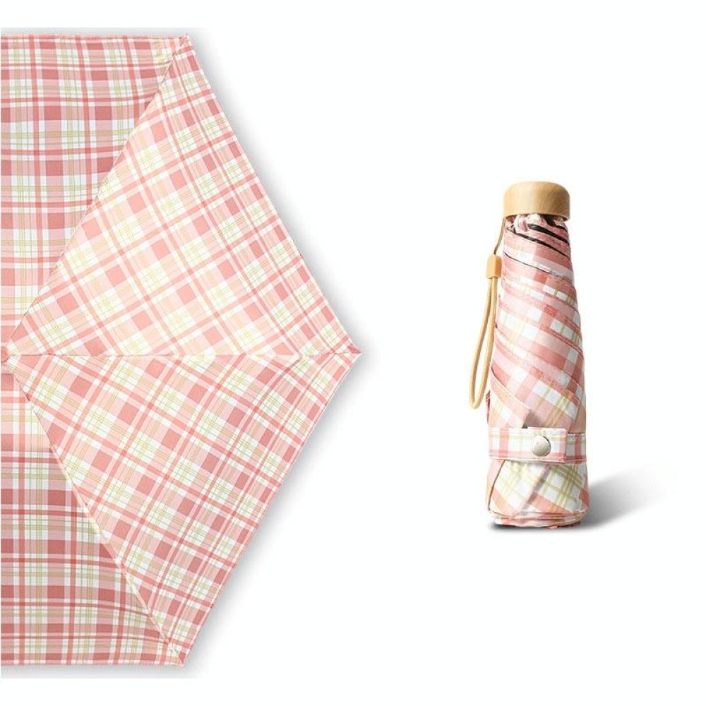 Five-fold Lattice Umbrella Black Glue Sun and Rain Dual-use Pocket Capsule Umbrella(Pink)