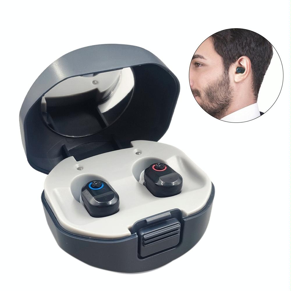 TWS On-Ear Sound Amplifier Hearing Aid with Charging Compartment(Black)
