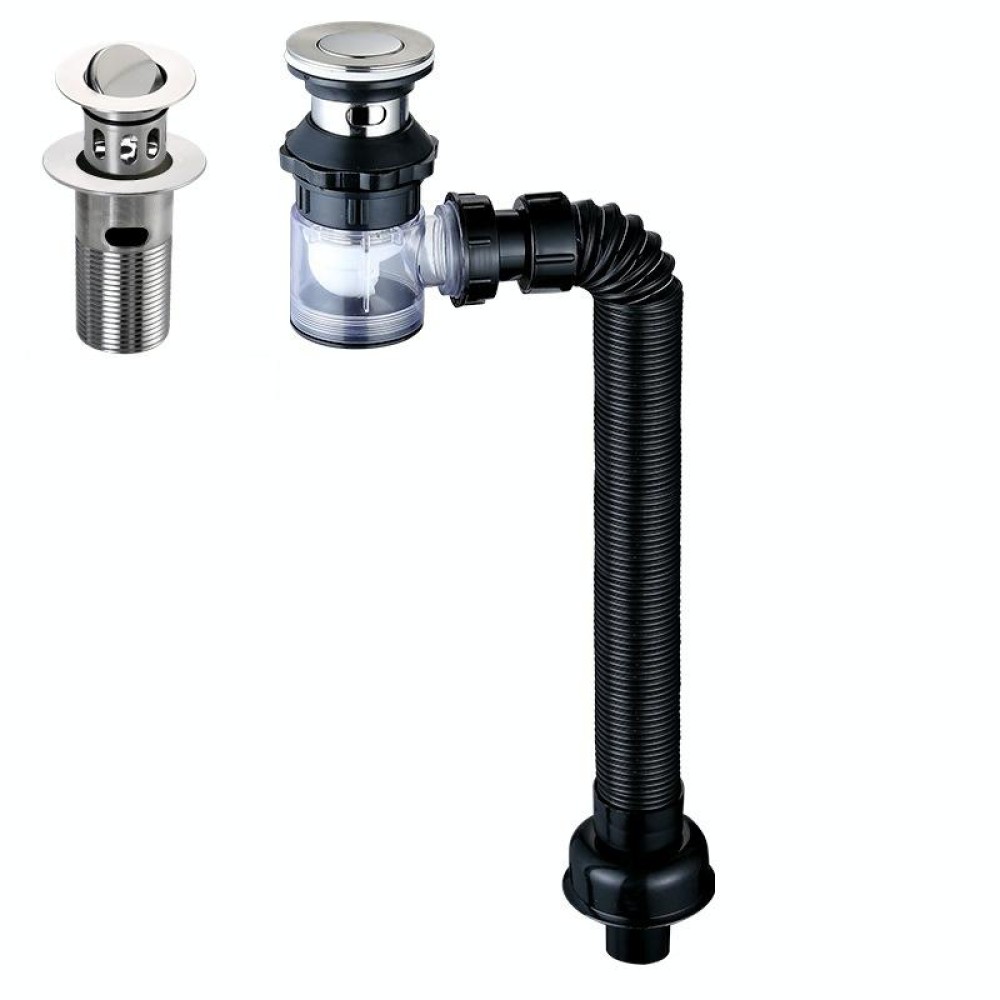 Household Deodorant Washbasin Water Pipe, Style: A Black Flap With Basket and Overflow