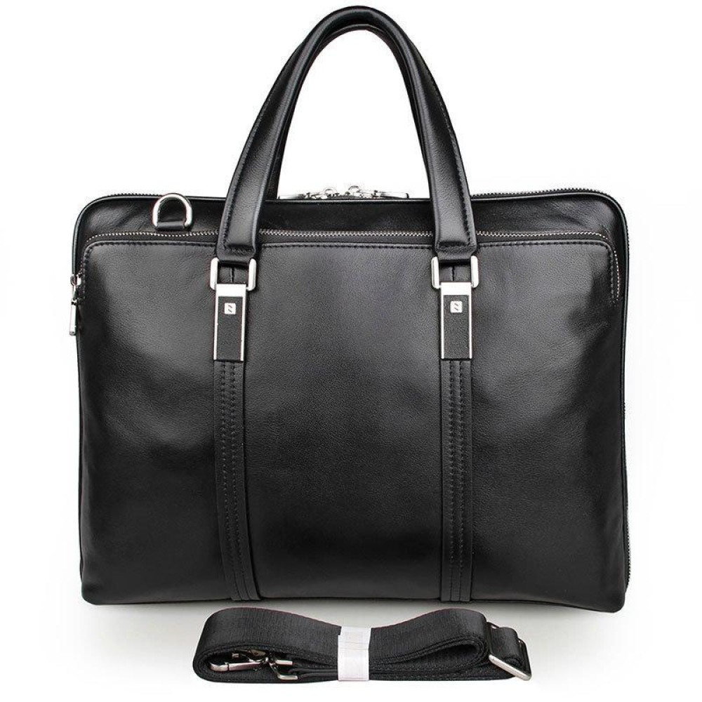 Men Business Cowhide Leather Handbag Lawyer Briefcase Messenger Bag Laptop Bag(Black)