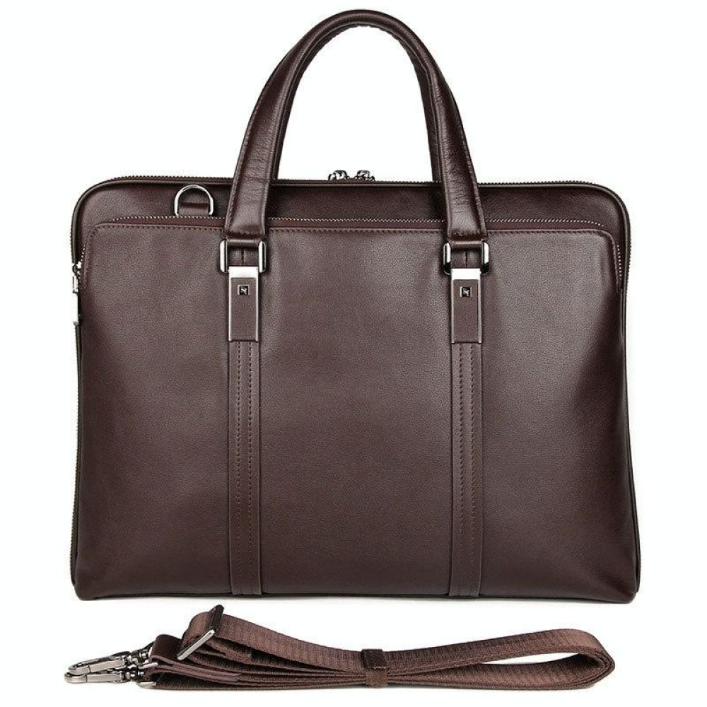 Men Business Cowhide Leather Handbag Lawyer Briefcase Messenger Bag Laptop Bag(Chocolate Color)