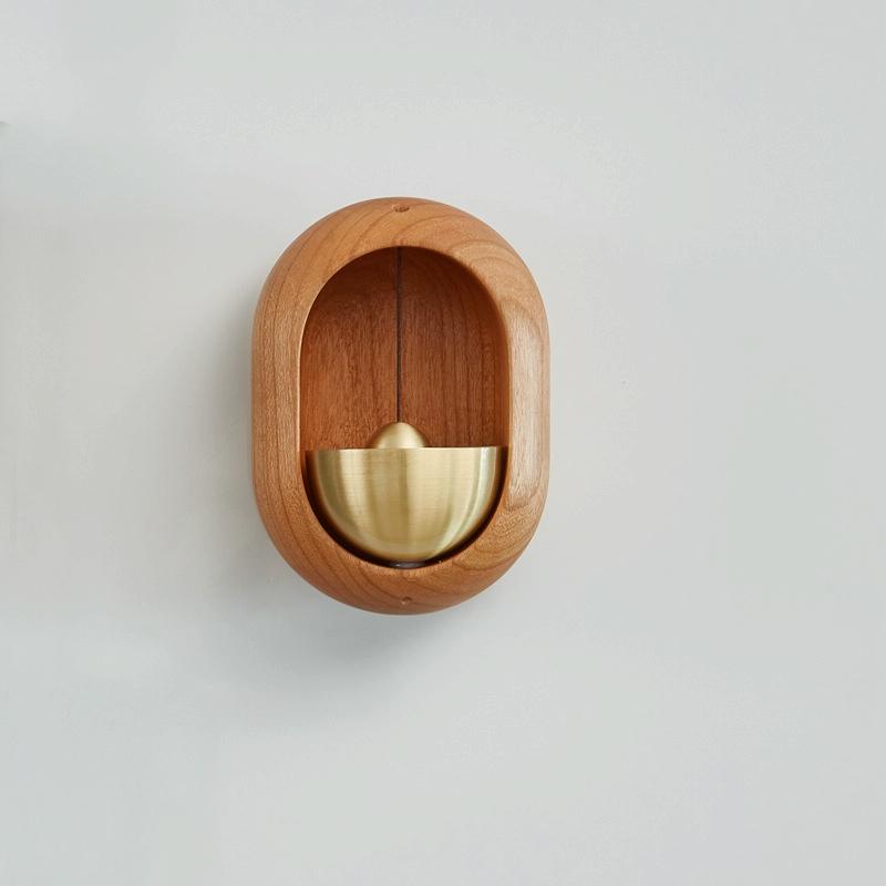 Suction Door Wind Chime Brass Wooden Doorbell Door Opening Reminder Pendant(Cherry Wood)