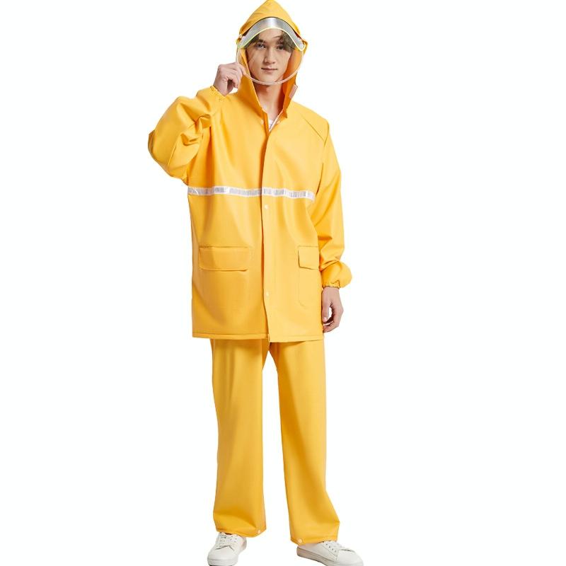 Adult Anti-Riot HD Double Brim Raincoat Rainpants Sets, Size: L(Yellow)