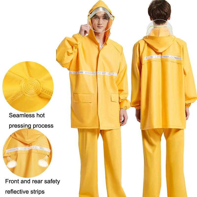 Adult Anti-Riot HD Double Brim Raincoat Rainpants Sets, Size: L(Yellow)