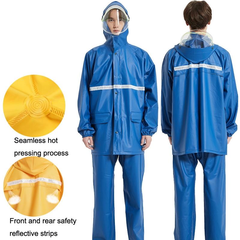 Adult Anti-Riot HD Double Brim Raincoat Rainpants Sets, Size: L(Blue)